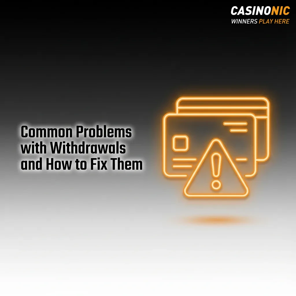 Illustrated Casinonic withdrawal screen with checklist of common issues and fixes for delays, limits, and payment method problems