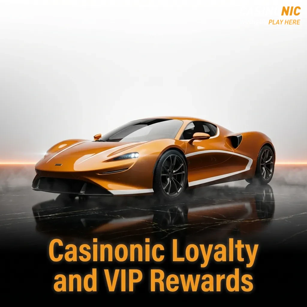 Casinonic loyalty and VIP rewards chart with tiered levels, points, and perks like bonuses, tournaments, and priority support