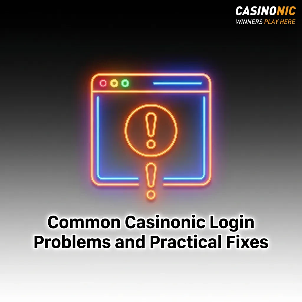 Infographic listing common Casinonic login problems with brief troubleshooting tips in a two-column table