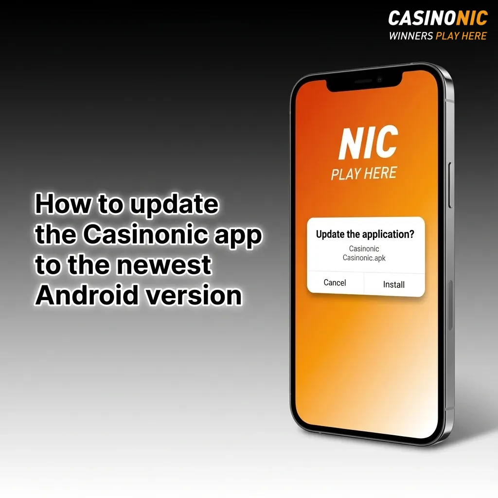 Illustration of a user updating the Casinonic Android app by installing the latest APK from a trusted website link