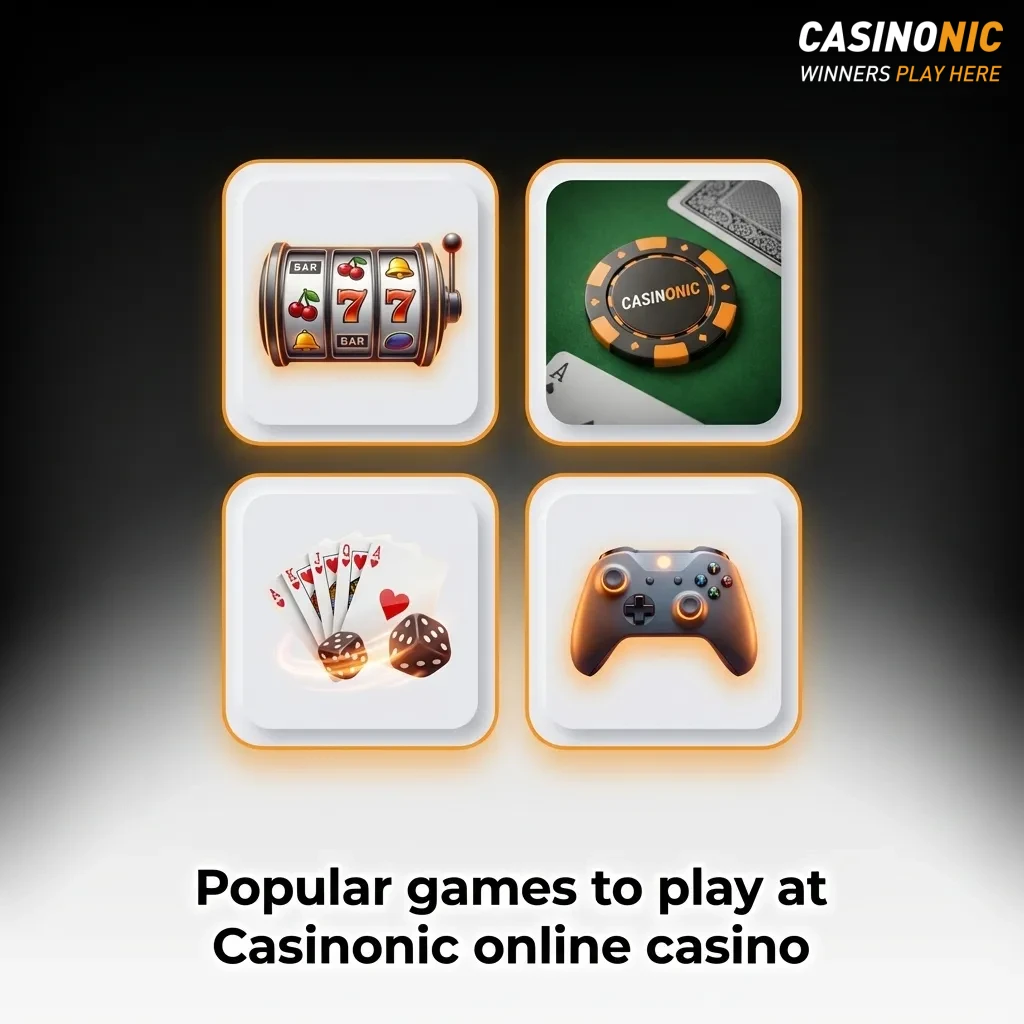 Collage of popular Casinonic games like Big Bass Bonanza, Starburst, Lightning Roulette and Mega Moolah on desktop and mobile
