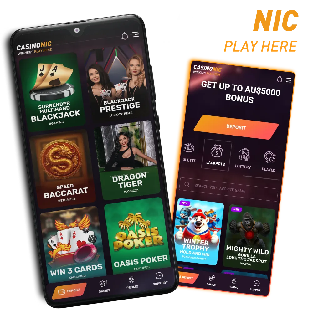 Casinonic app download screen for Android and iOS.